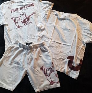 True Religion White and Maroon Graphic Set